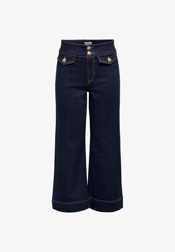 ONLY Wide-fit ONLEMILIA High waist Wide Fit - Cropped - Wide Leg - dark blue denim
