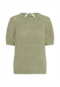 Helles, grünes, kurzärmliges Sweatshirt mit rundem Ausschnitt und Bindeband am Rücken. Weicher, strukturierten Stoff mit lockerer Passform.