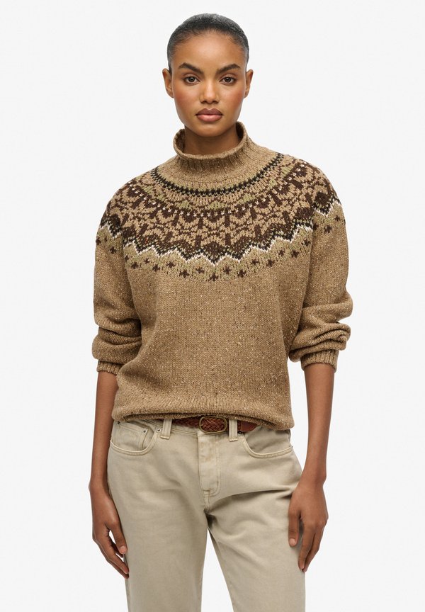 Superdry & Co FAIRISLE HIGH NECK - Jumper - tan brown multi