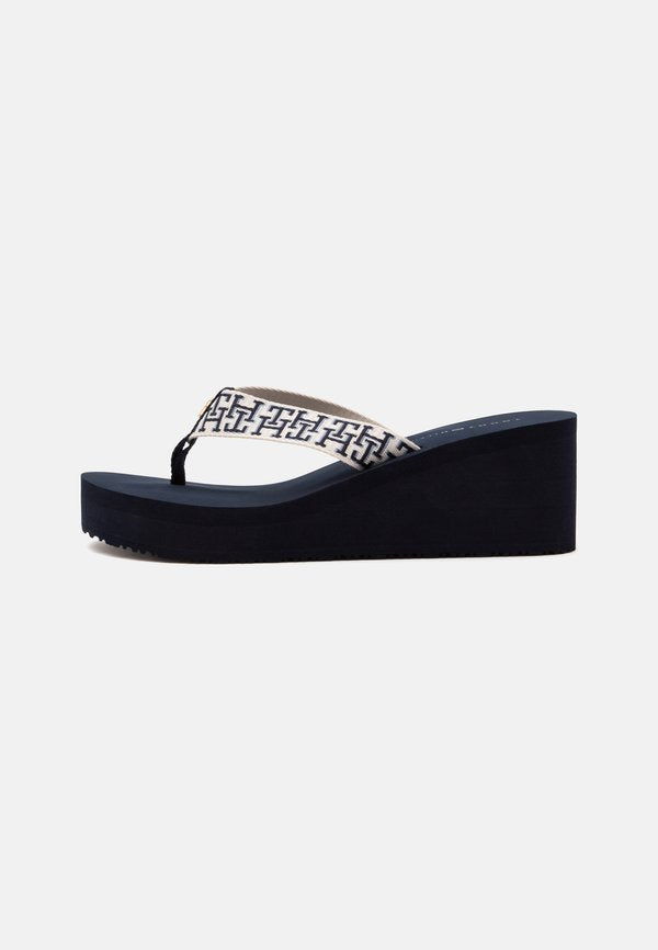 Tommy Hilfiger WEDGE SUMMER MONO - T-bar sandals - space blue