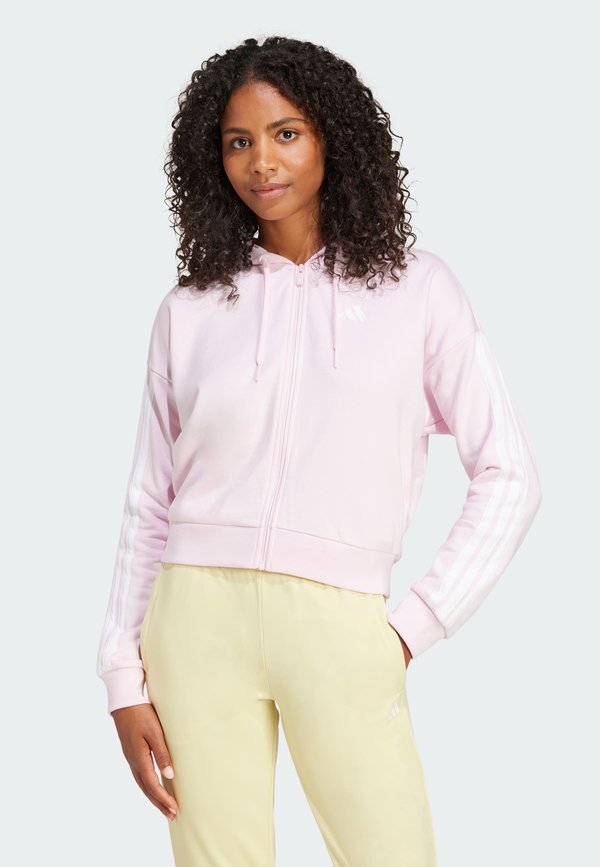 adidas Sportswear ESSENTIALS 3 STRIPES FRENCH TERRY FULL ZIP - Zip-up sweatshirt - clear pink   white