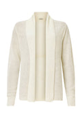 Leichtgewichtige, offene Strickjacke in Off-White mit einem strukturierten Strickdesign, langen Ärmeln und einer lockeren Passform sowie einem Schalkragen.