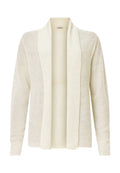 Leichtgewichtige, offene Strickjacke in Off-White mit einem strukturierten Strickdesign, langen Ärmeln und einer lockeren Passform sowie einem Schalkragen.