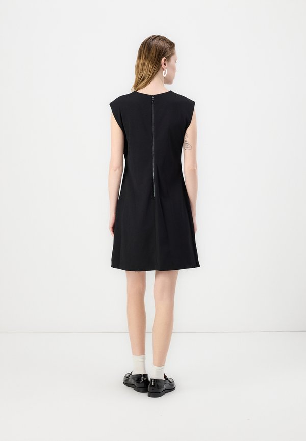 DKNY COWL NECK DRESS WITH PLEATS AND FAUX WRAP