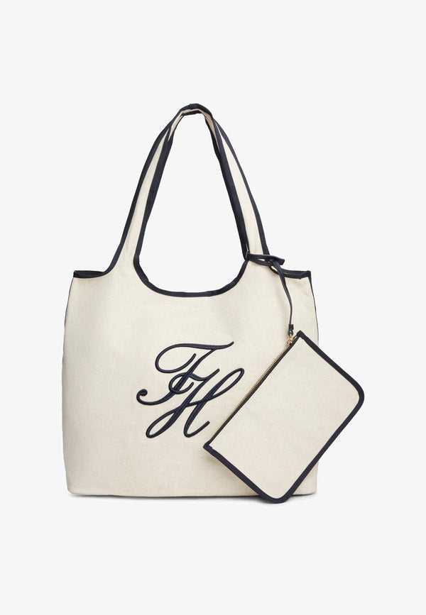 Tommy Hilfiger CANVAS BEACH TOTE BAG WITH POUCH - Tote bag - white
