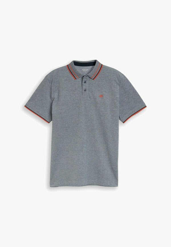 TOM TAILOR PRINTED POLO - Polo shirt - navy white two tone pique