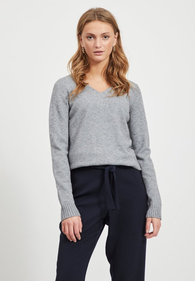 VILA VIRIL V-NECK L/S KNIT TOP - NOOS