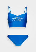 Bikini-Set in Blau mit gemustertem Oberteil und verstellbaren Trägern sowie passendem Höschen. Glattes, dehnbares Material mit lebhaftem Finish.