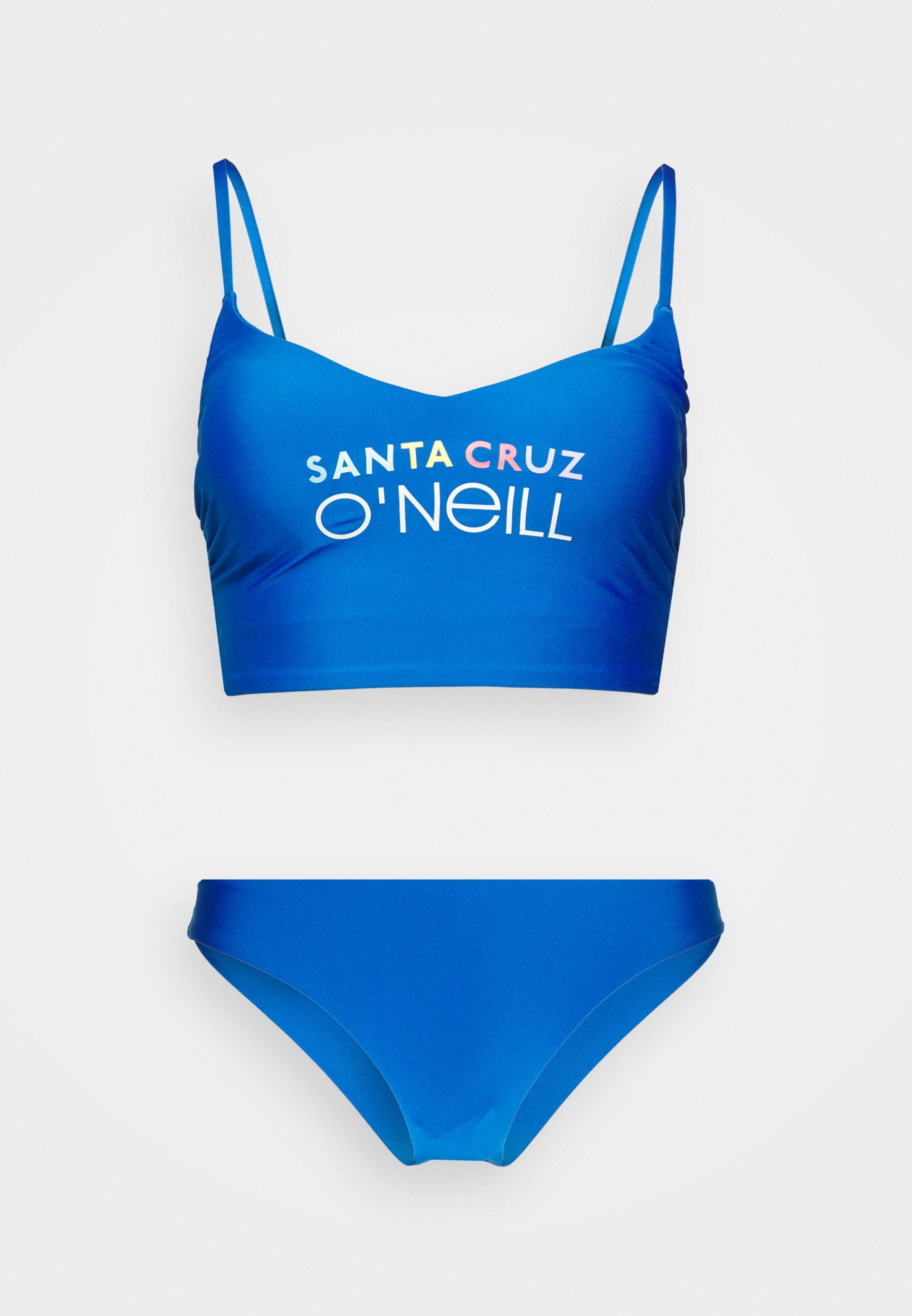 Bikini-Set in Blau mit gemustertem Oberteil und verstellbaren Trägern sowie passendem Höschen. Glattes, dehnbares Material mit lebhaftem Finish.