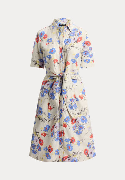 Lauren Ralph Lauren FLORAL TIE-FRONT LINEN SHIRTDRESS