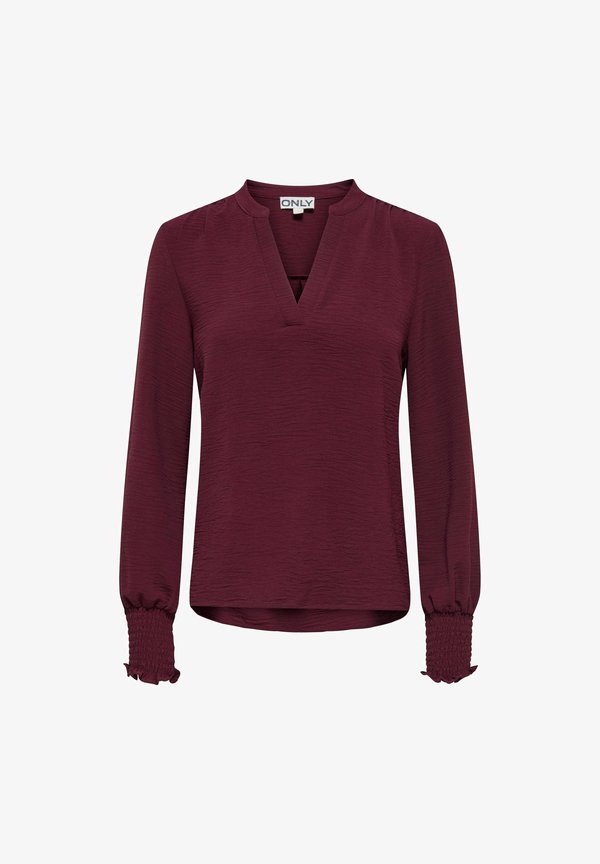 ONLY ONLMETTE V-NECK LS SMOCK TOP NOOS WVN - Blouse - tawny port