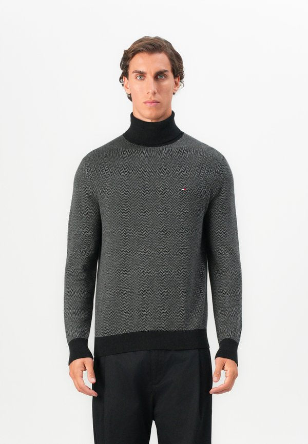 Tommy Hilfiger PIMA CTN CASH HERRINGBONE ROLL - Jumper - black/medium grey