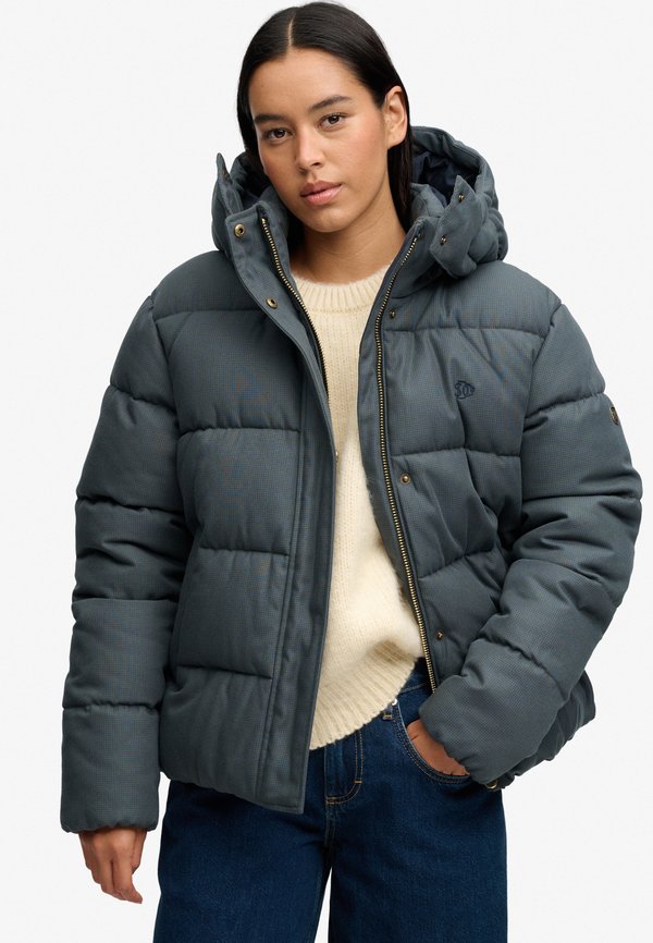 Superdry & Co SUPERDRY PREMIUM HOODED CHECK PUFFER JACKET.. - Winter jacket - olive navy check