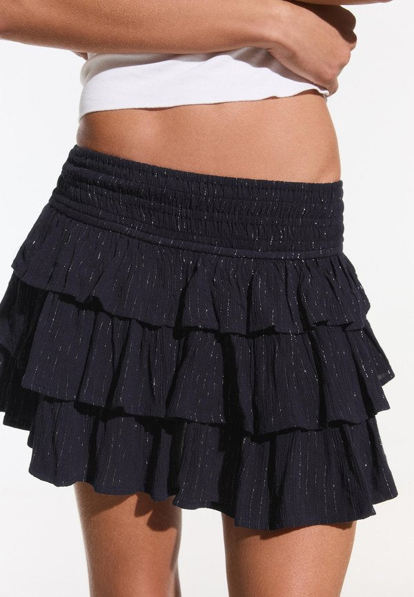 Bershka SPARKLY RUFFLED - MINI SKIRT - Pleated skirt - royal blue