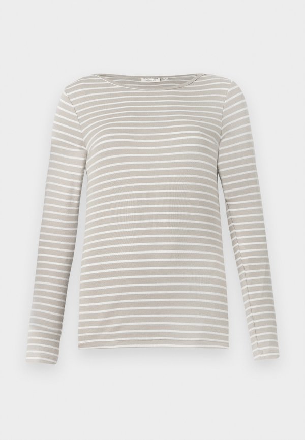 TOM TAILOR STRIPED BOAT NECK - Long sleeved top - taupe/offwhite