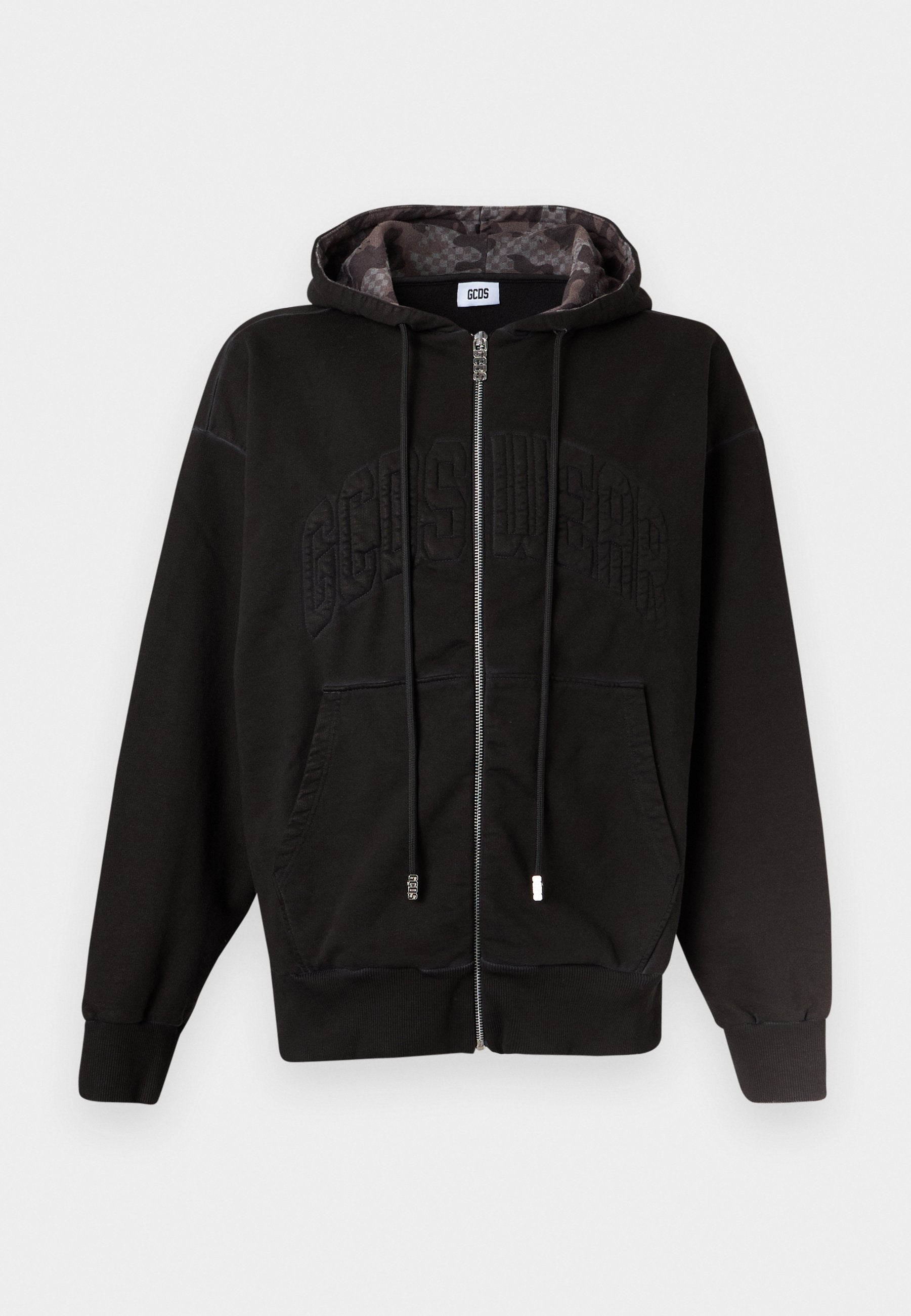 GCDS LABEL CHECKED CAMO HOODIE ZIP