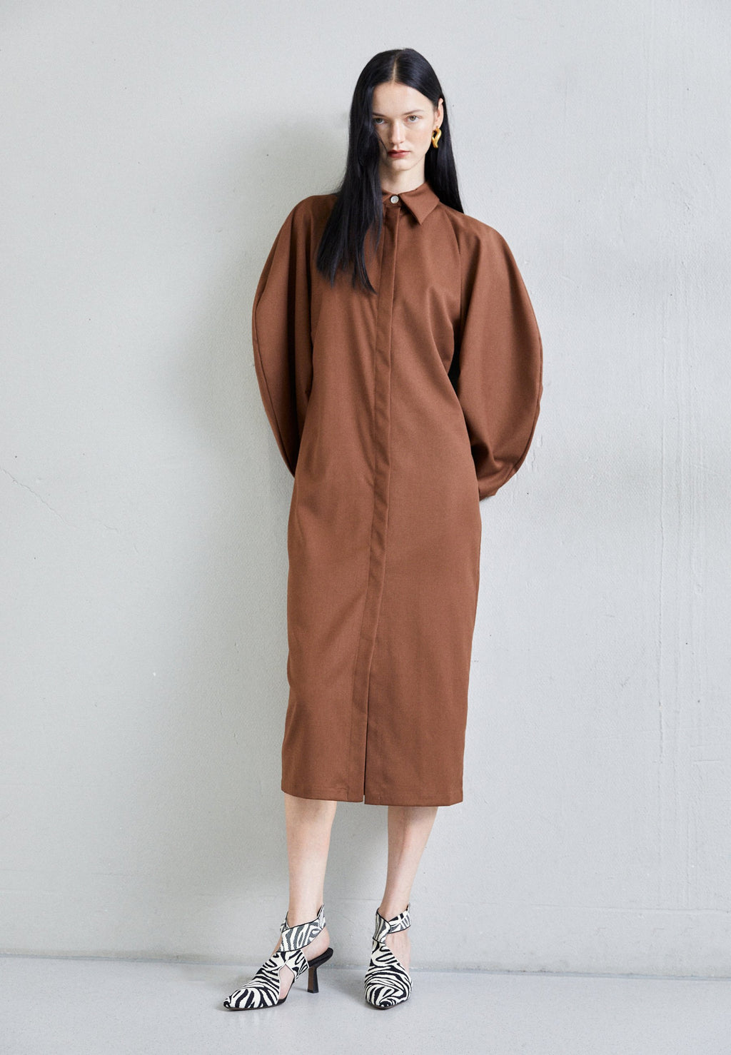 Sara Battaglia PUFF SLEEVE LONG DRESS