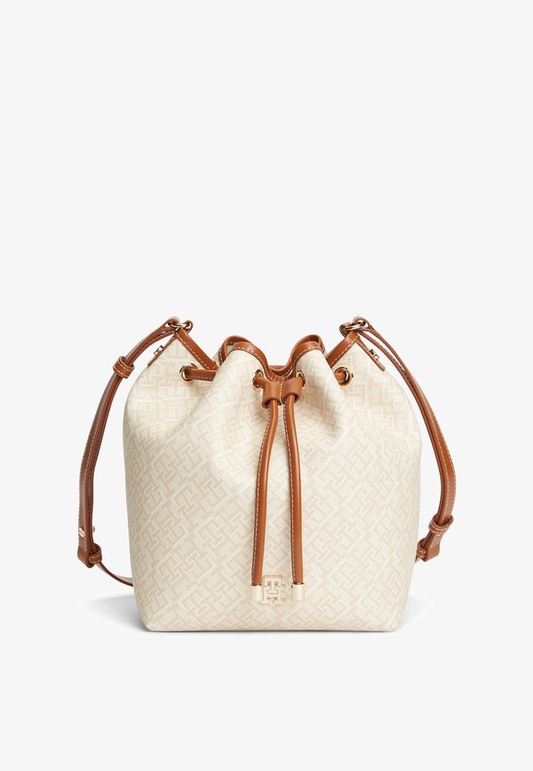 Tommy Hilfiger TH MONOPLAY CROSSBODY DRAWSTRING BUCKET BAG - Handbag - beige