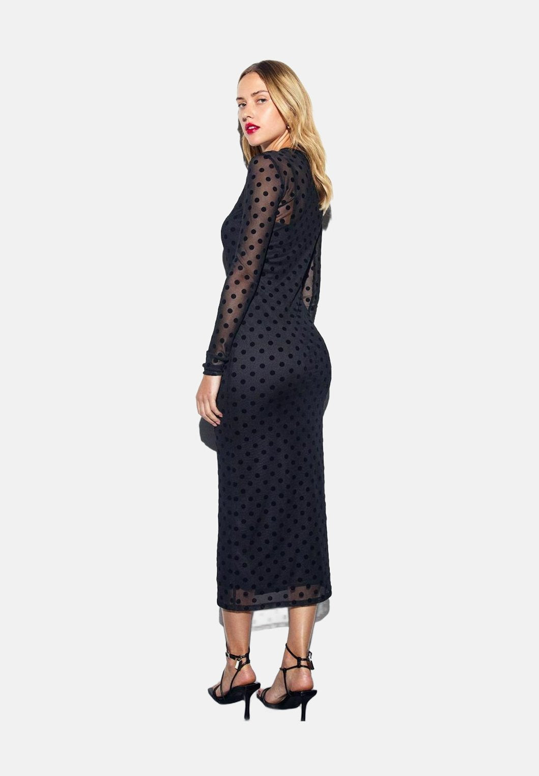 New Look  FLOCKED POLKA DOT MIDI