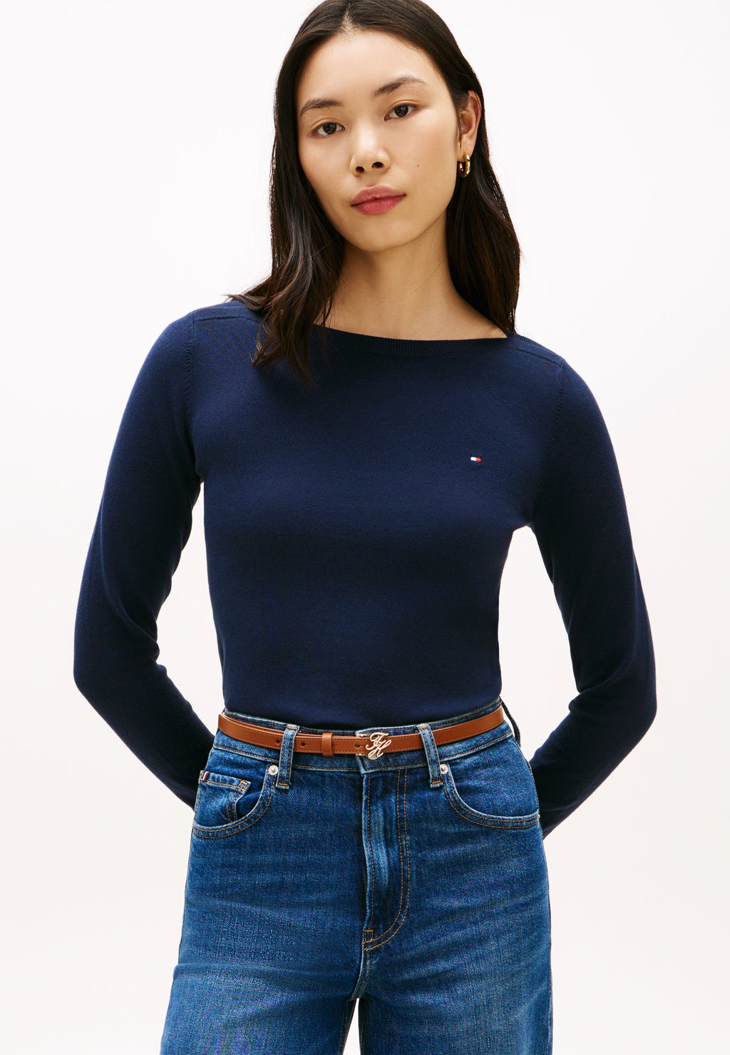 GOLD-TONE BUTTON JERSEY BOAT NECK JUMPER Media 3