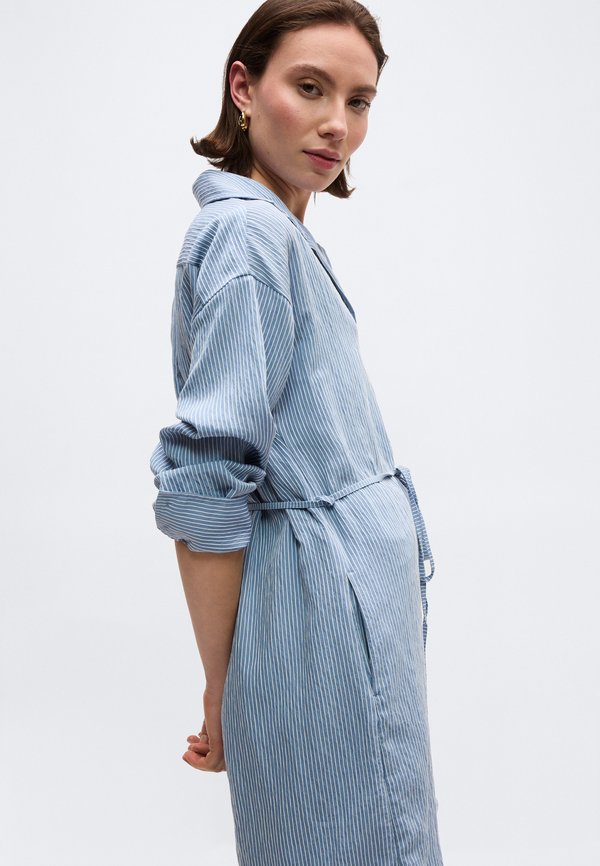 Marc O'Polo SHIRT DRESS ROUND HEM BELT COLLAR SLEEVE STRUCTURED STRIPE