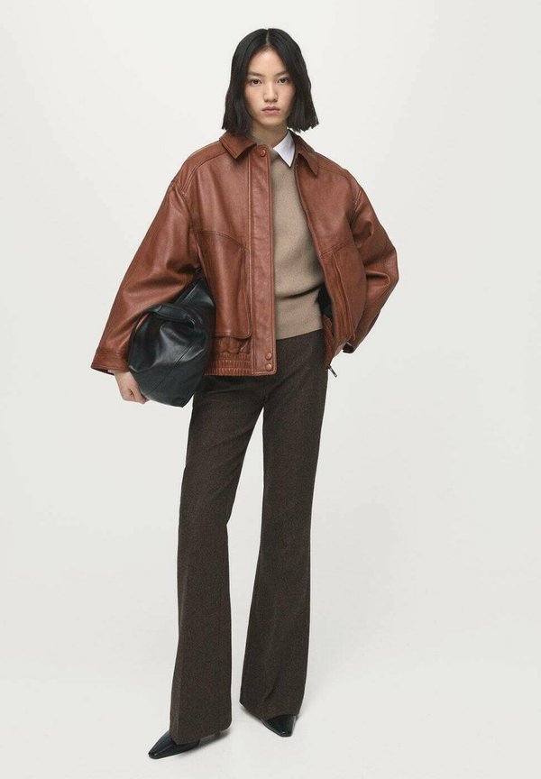 Mango Leather jacket - cognac