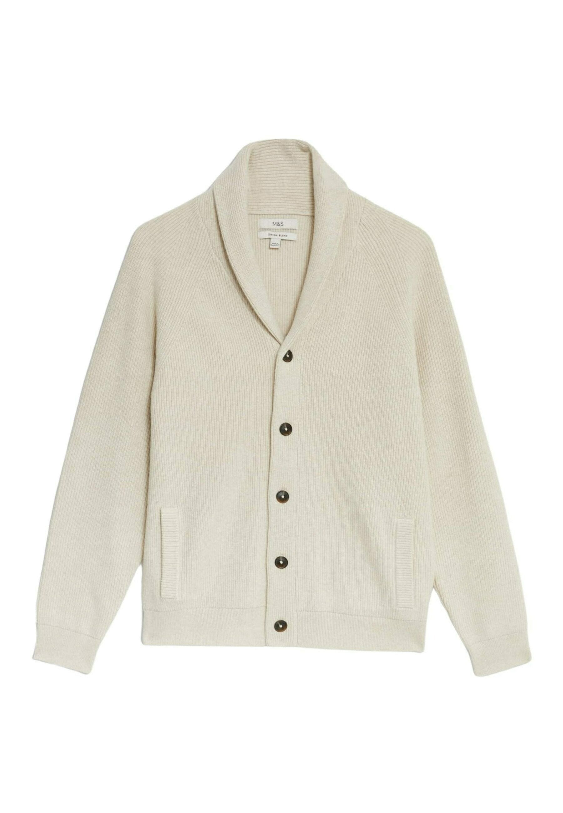 Marks & Spencer Cotton Blend Ribbed Shawl Collar