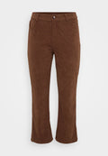 Braune Cordhose mit geradem Bein, Knopfverschluss, zwei Seitentaschen und gerippter Textur.