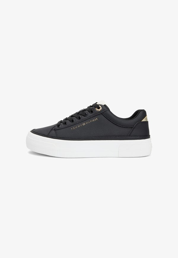 Tommy Hilfiger METALLIC LOGO PLATFORM TRAINERS WITH LEATHER - Trainers - black/ancient white