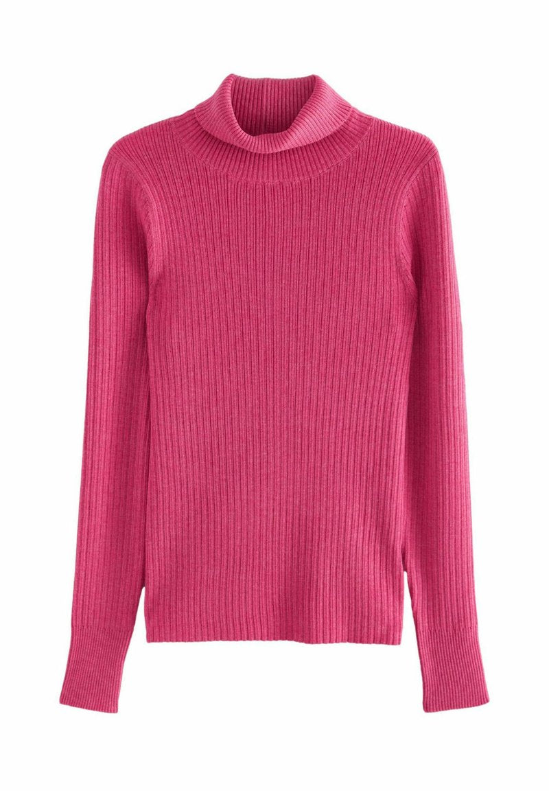 Rippstrick, Rollkragenpullover in leuchtendem Pink. Lange Ärmel und figurbetonte Silhouette mit strukturiertem Finish.