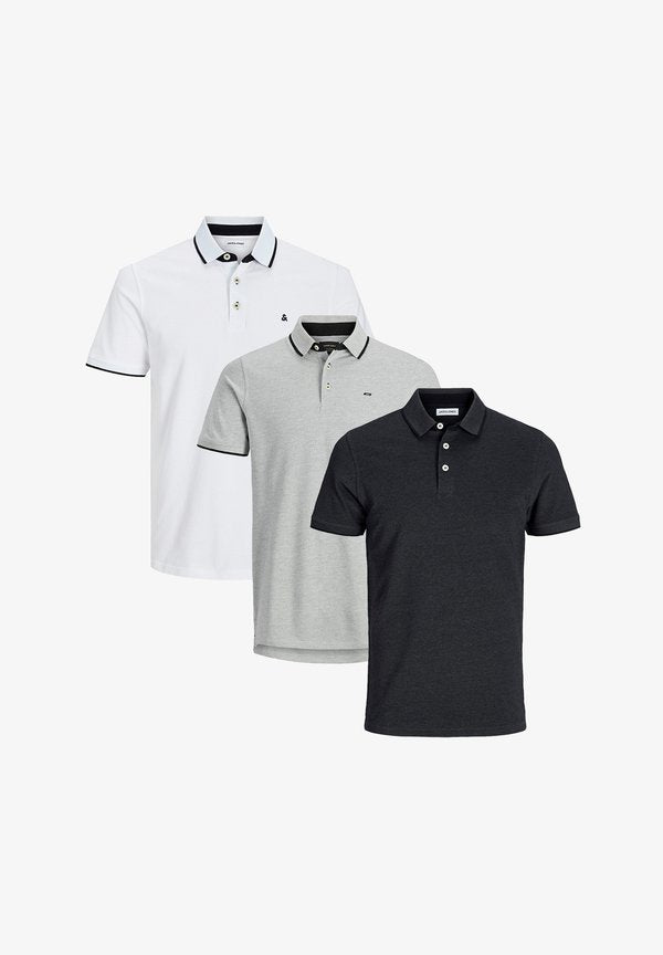 Jack & Jones 3ER PACK  - Polo shirt - weiß grau schwarz
