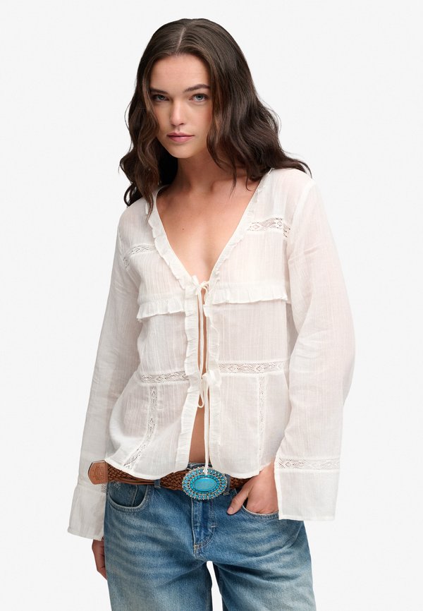 Superdry & Co SUPERDRY LONG SLEEVE LACE TIE FRONT TOP.. - Blouse - desert bone off white