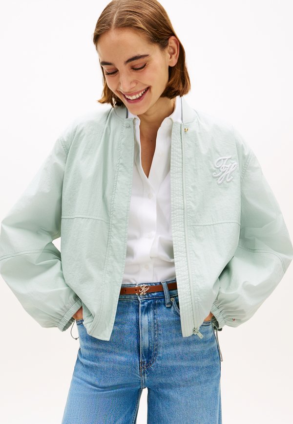Tommy Hilfiger LOGO EMBROIDERY BALLOON SLEEVE BOMBER JACKET - Bomber Jacket - light blue
