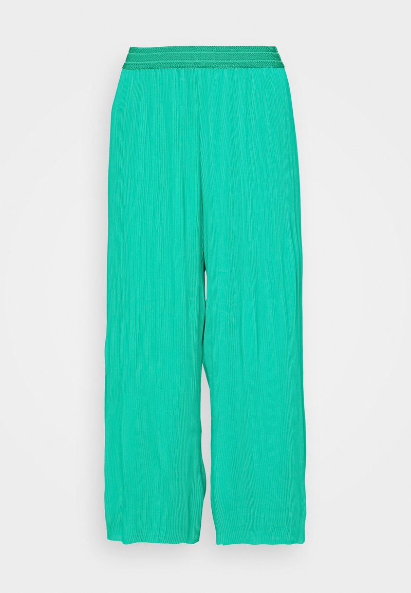 Grüne, plissierte weite Hosen mit strukturiertem Finish und elastischem Bund. Das Design zeichnet sich durch eine lockere Passform und verkürzte Beinlänge aus.