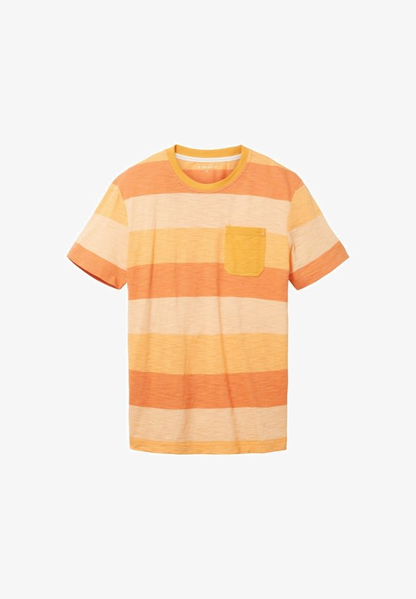 TOM TAILOR MIT COLOUR BLOCKING - Print T-shirt - washed out orange blockstripe