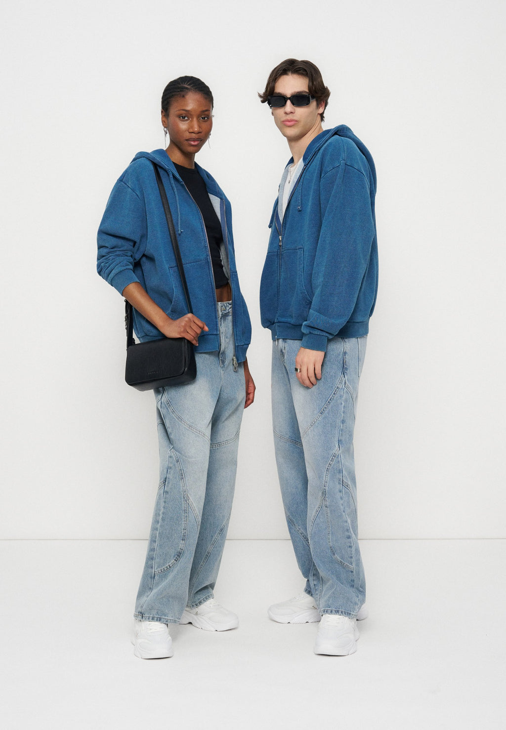YOURTURN BOXY FIT DENIM LOOK ZIP-UP HOODIE