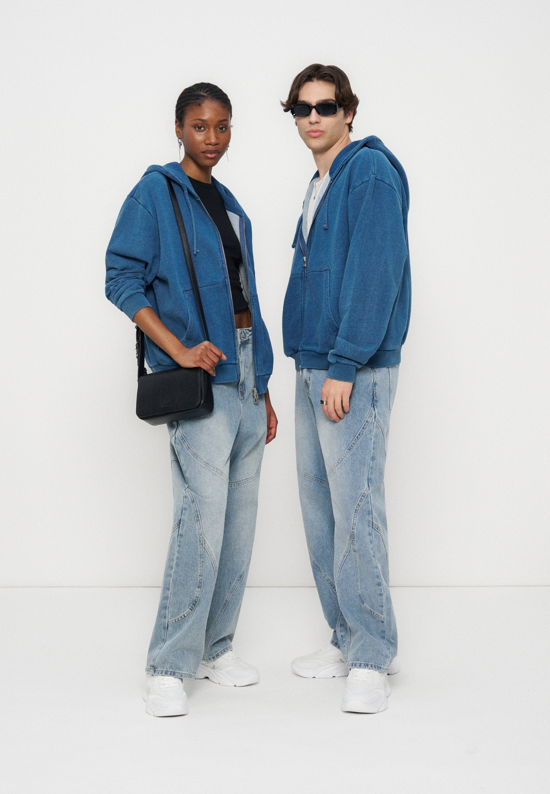 YOURTURN BOXY FIT DENIM LOOK ZIP-UP HOODIE