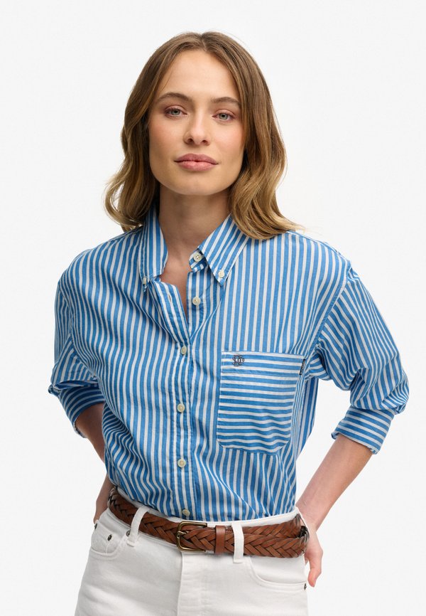 Superdry & Co LONG SLEEVE - Button-down blouse - royal blue white