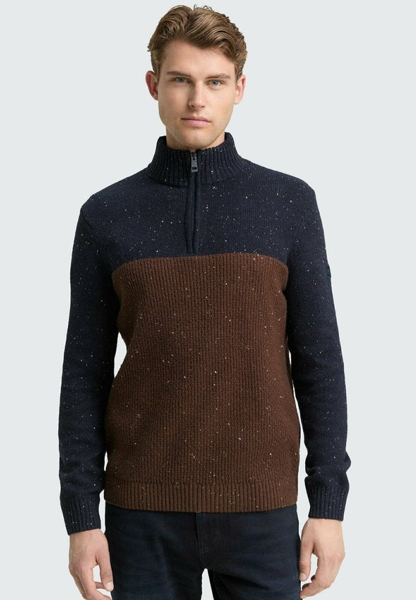 TOM TAILOR STRUCTURED TROYER - Jumper - navy brown color block