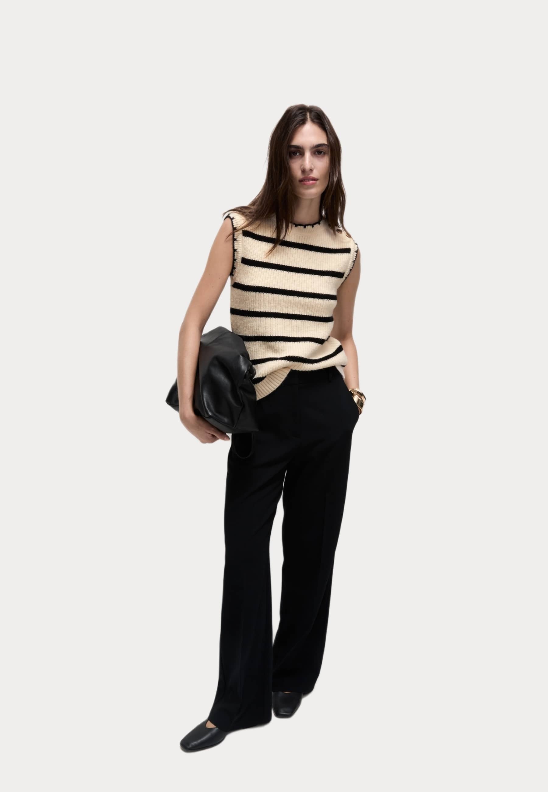 Marks & Spencer STRIPED CREW NECK SCALLOPED EDGE