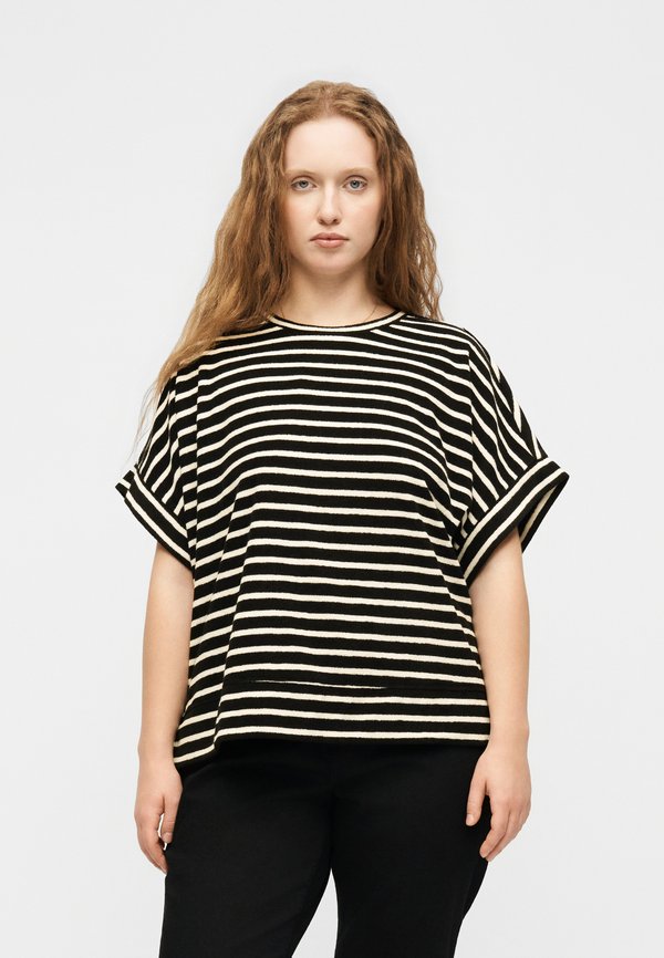 Vero Moda Curve VMCLINE CAPSLEEVE O NECK - Print T-shirt - birch/black