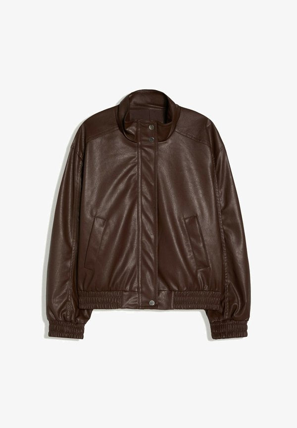 Bershka Faux leather jacket - dark brown