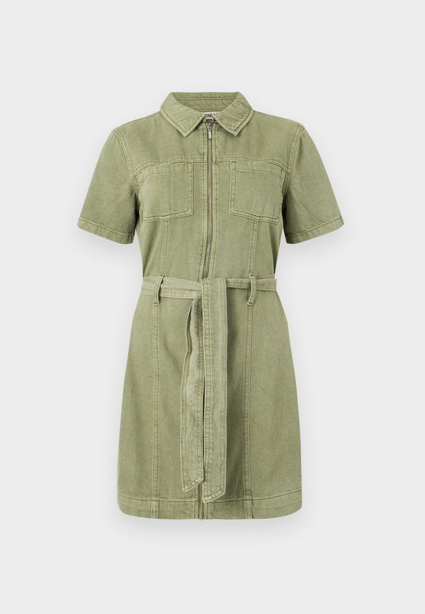 ONLY ONLSILLA BELT SHORT DRESS - Denim dress - oil green