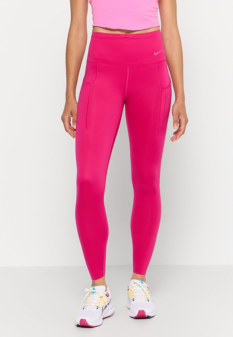 Hochtaillierte, figurbetonte rosa Leggings mit Seitentaschen, aus glattem, dehnbarem Material, mit subtilen Logodetails.