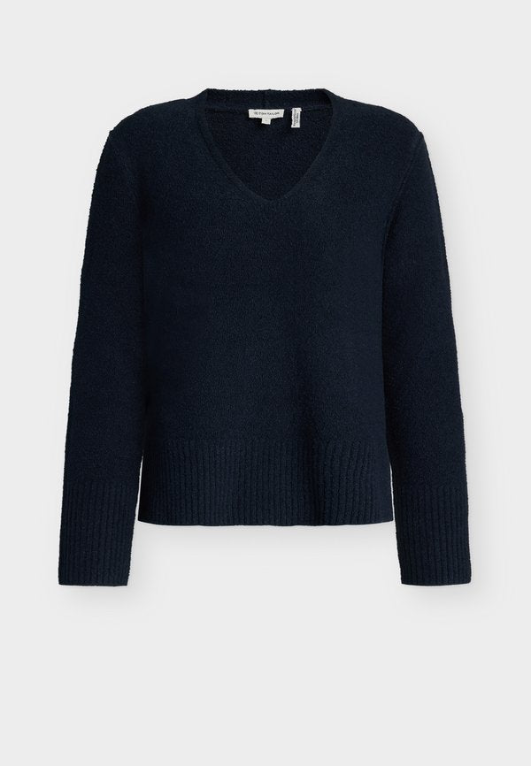 TOM TAILOR KNIT BOUCLE V-NECK - Jumper - sky captain blue