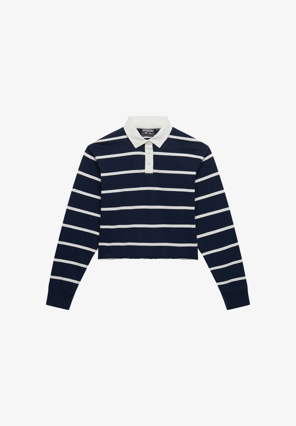 Superdry & Co ATHLETIC ESSENTIALS CROPPED STRIPE RUGBY  - Polo shirt - richest navy ecru stripe