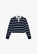 Superdry & Co ATHLETIC ESSENTIALS CROPPED STRIPE RUGBY  - Polo shirt - richest navy ecru stripe