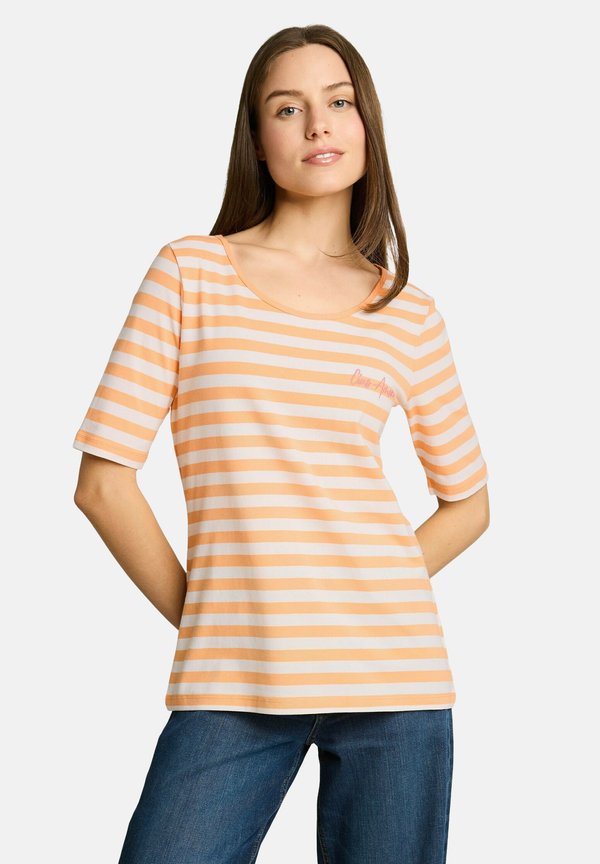 TOM TAILOR T-SHIRT MIT STICKEREI - Print T-shirt - orange white stripe