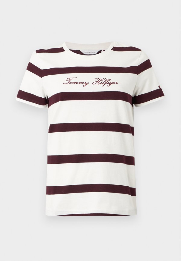 Tommy Hilfiger SCRIPT  - Print T-shirt - ecru/deep burgundy
