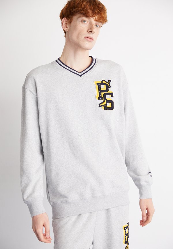 Puma STAPLE V NECK CREW - Sweatshirt - light gray heather